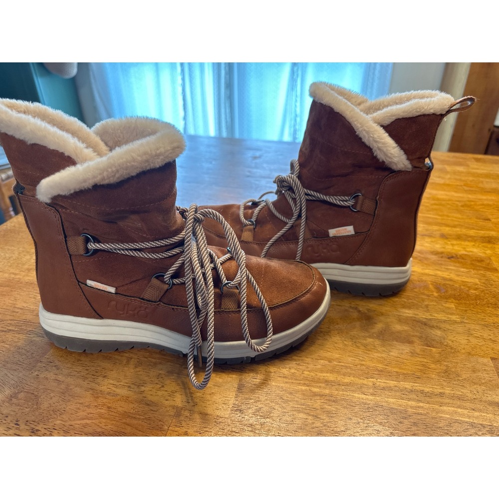 Ryka Alpine Womens Brown Leather Faux Fur Water Repellent Winter Boots Size 10M